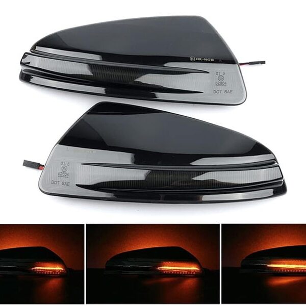 Тунинг LED динамични мигачи за странични огледала на Mercedes C класа W204, ML W164 2008-2011, Viano, Vito W639 2010-2014 с опушена основа, ляв + десен