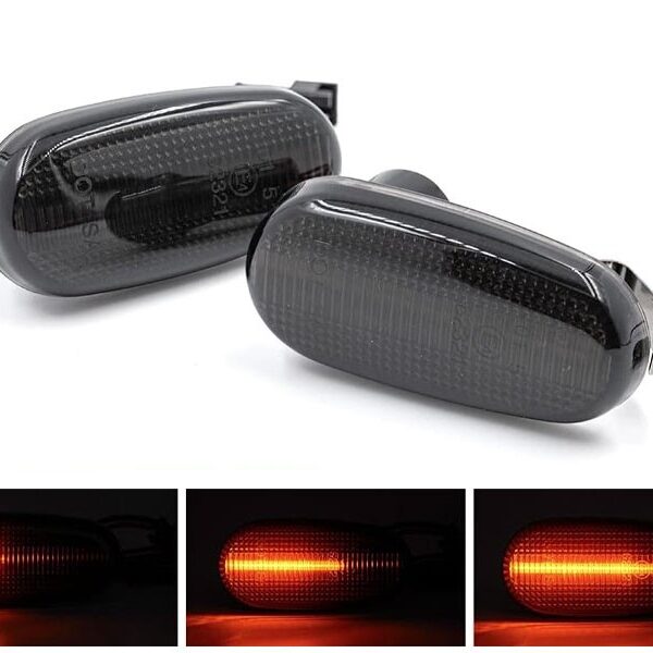 Комплект странични LED динамични мигачи за Alfa Romeo 14 2000-2004, GT 2003-2010, Mito 2008-2018, Fiat Bravo хечбек 2007-2014 с опушена основа, ляв + десен