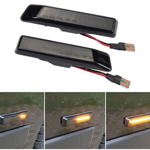 Комплект странични LED динамични мигачи за BMW серия 3 E36 1996-1999, X5 E53 1999-2006 с опушена основа, ляв + десен