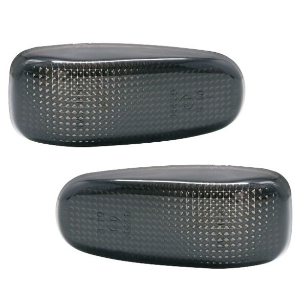 Комплект странични OEM мигачи за Mercedes C класа W202 1993-2000, E класа W124 1984-1995, W210 1995-2002, CLK C208 1997-2002, SLK R170 1996-2004, Vito W638 1996-2003, Sprinter 1995-2006, Volkswagen LT 1996-2005 с опушена основа, ляв + десен