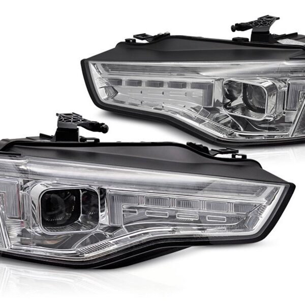 Комплект тунинг фарове за Audi A5 2011-2016 с хром основа, за модела с фабрични DRL светлини, с динамични мигачи, ляв и десен