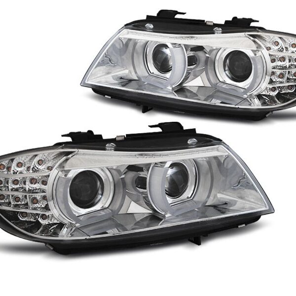 Комплект тунинг ксенонови фарове за BMW серия 3 E90/ E91 2009-2011 с хром основа , ляв и десен за модели без AFS функция