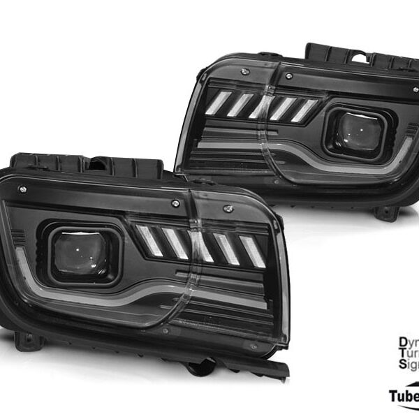 Комплект тунинг фарове за Chevrolet Camaro 2009-2013 черна основа с динамичен мигач, ляв и десен