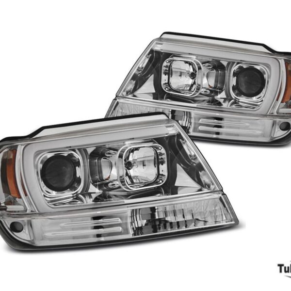 Комплект тунинг фарове за Jeep Grand Cherokee 1999-2005 с хром основа, ляв и десен