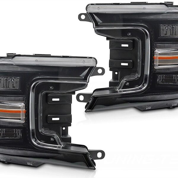 Комплект LED тунинг фарове за Ford F150 2017-2020 с черна основа, за модела с фабрични DRL светлини, с динамични мигачи, ляв и десен