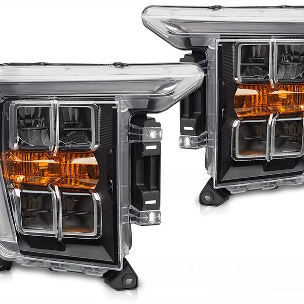 Комплект LED тунинг фарове за Ford F150 2020-2023 с черна основа, за модела с фабрични DRL светлини, ляв и десен