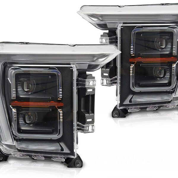 Комплект LED тунинг фарове за Ford F150 2020-2023 с черна основа, за модела с фабрични DRL светлини, ляв и десен