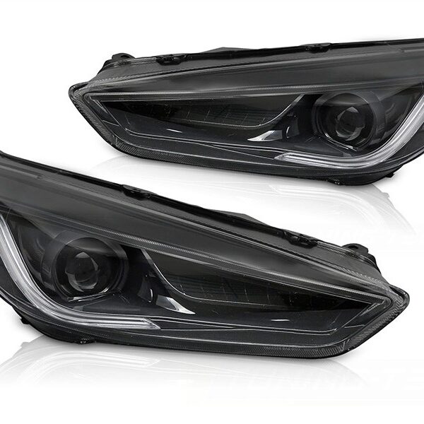 Комплект LED тунинг фарове за Ford Focus 2014-2018 с черна основа, за модела с фабрични DRL светлини, с динамични мигачи, ляв и десен