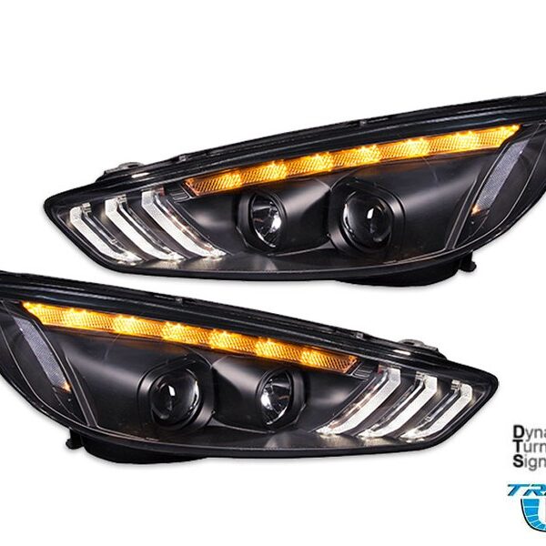 Комплект тунинг фарове за Ford Focus MK3 2015-2018 с черна основа, ляв и десен