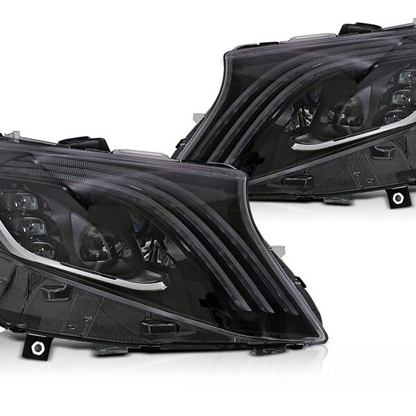 "КОМПЛЕКТ LED ТУНИНГ ФАРОВЕ ЗА MERCEDES V КЛАСА W447 VITO 2014-2023 С ЧЕРНА ОСНОВА, ЗА МОДЕЛА С ФАБРИЧНИ ХАЛОГЕННИ СВЕТЛИНИ, С ДИНАМИЧНИ МИГАЧИ, С ФУНКЦИЯ ""ПОСРЕЩАНЕ"", ЛЯВ И ДЕСЕН"