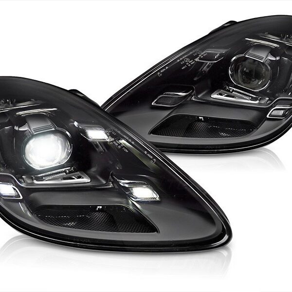 Комплект LED фарове за Porsche Boxster, Cayman 718 след 2016 година с черна основа, за модела с фабрични DRL светлини, без AFS, ляв и десен