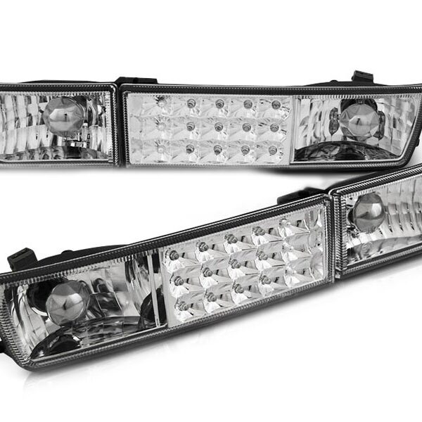 Комплект тунинг LED мигачи в бронята за VW Golf III 1991-1997/Vento 1992-1998 с хром основа ляв + десен