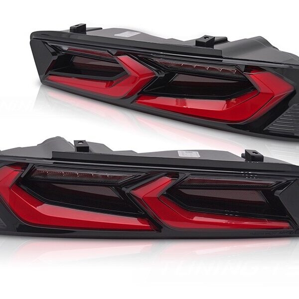 Комплект тунинг LED стопове за Chevrolet Camaro 2016-2018, с динамичен мигач, черно-червена основа, ляв и десен