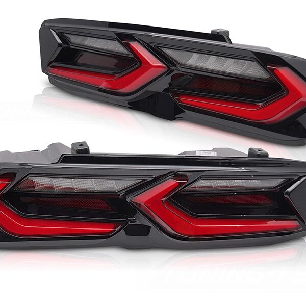 Комплект тунинг LED стопове за Chevrolet Camaro 2019-2023, с динамичен мигач, черно-червена основа, ляв и десен