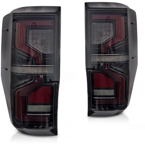 Комплект тунинг LED стопове за Ford Ranger 2011-2018, с динамичен мигач, черно-опушена основа, ляв и десен