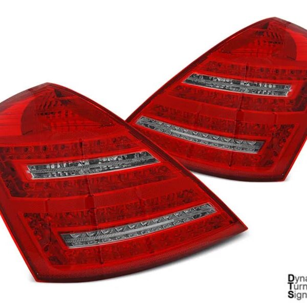 Комплект тунинг LED стопове за Mercedes W221 S класа 2005-2009 червено и бяла основа, с динамичен мигач, ляв и десен