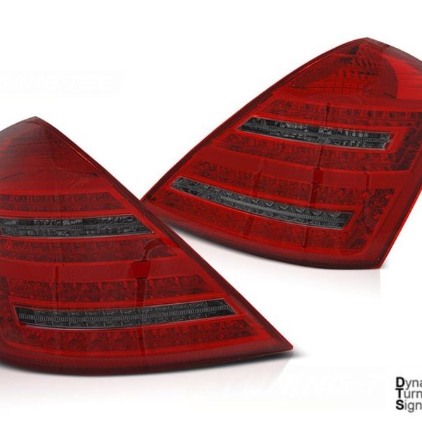 Комплект тунинг LED стопове за Mercedes W221 S класа 2005-2009 червено опушена основа, с динамичен мигач, ляв и десен