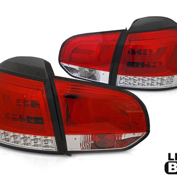 Комплект LED стопове за VW Golf 6 2008-2012, червено и бяла основа, ляв и десен