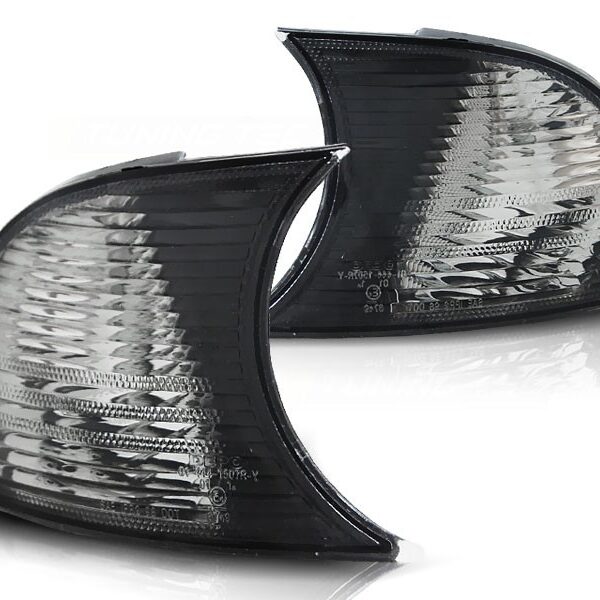 Комплект тунинг мигачи към фара за BMW серия 3 E46 купе/кабрио 1998-2001 с хром основа и опушена рамка ляв + десен