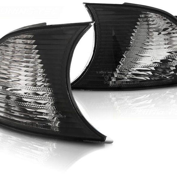 Комплект тунинг мигачи към фара за BMW серия 3 E46 купе/кабрио 2001-2003 с хром основа и опушена рамка ляв + десен