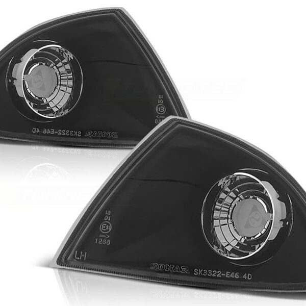 Комплект тунинг мигачи към фара за BMW серия 3 E46 седан/комби 1998-2001 с черна основа ляв + десен