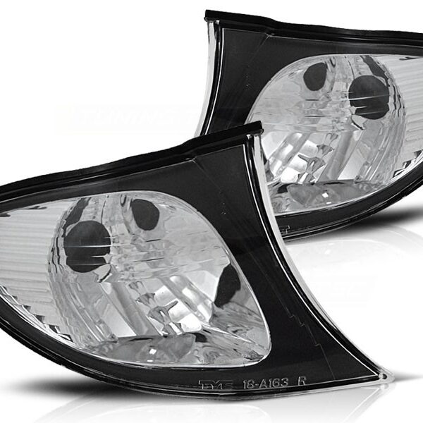 Комплект тунинг мигачи към фара за BMW серия 3 E46 седан/комби 2001-2005 с хром основа и черна рамка ляв + десен