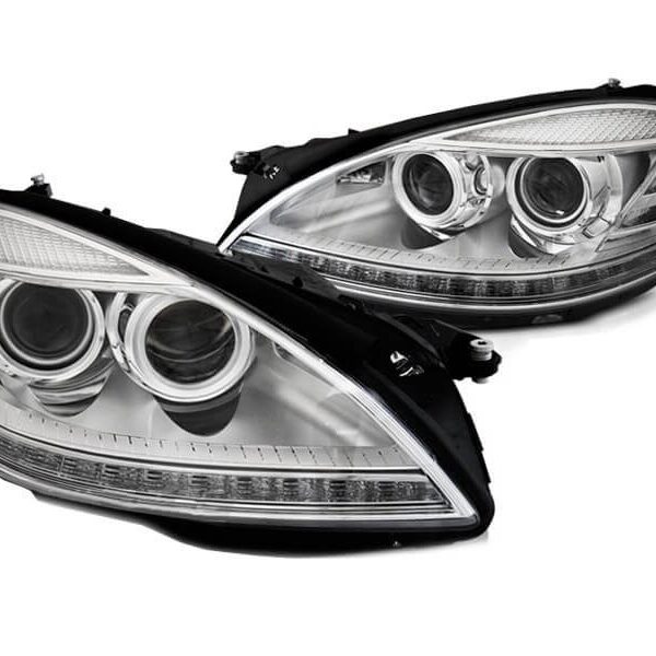 Комплект ксенонови фарове за Mercedes S класа W221 2005-2009 с хром основа, ляв и десен